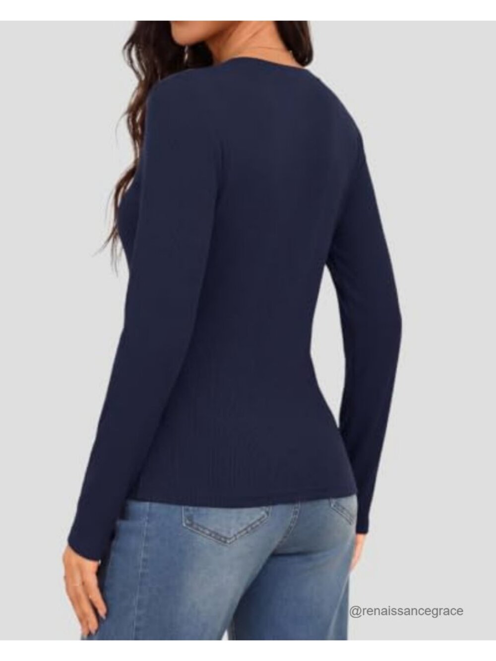 Ribbed Knit Long Sleeve Crewneck Fitted Top Business Casual Layering